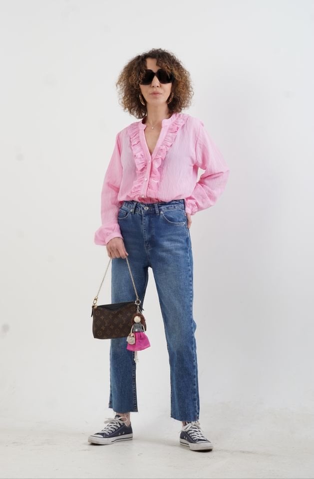 Pembe Fırfırlı Gömlek