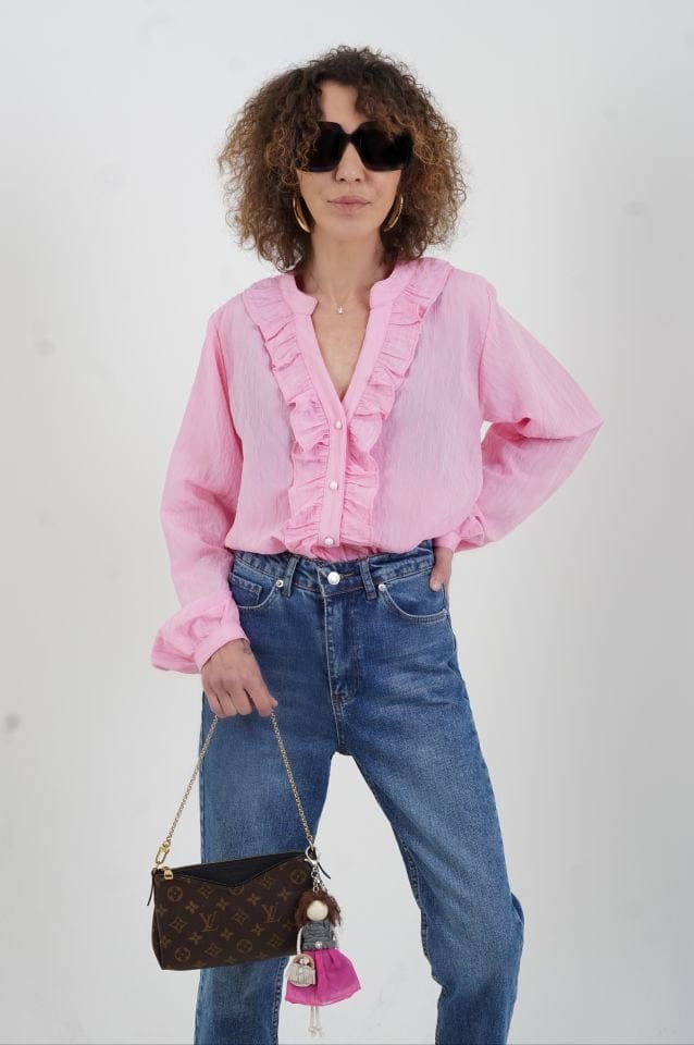 Pembe Fırfırlı Gömlek