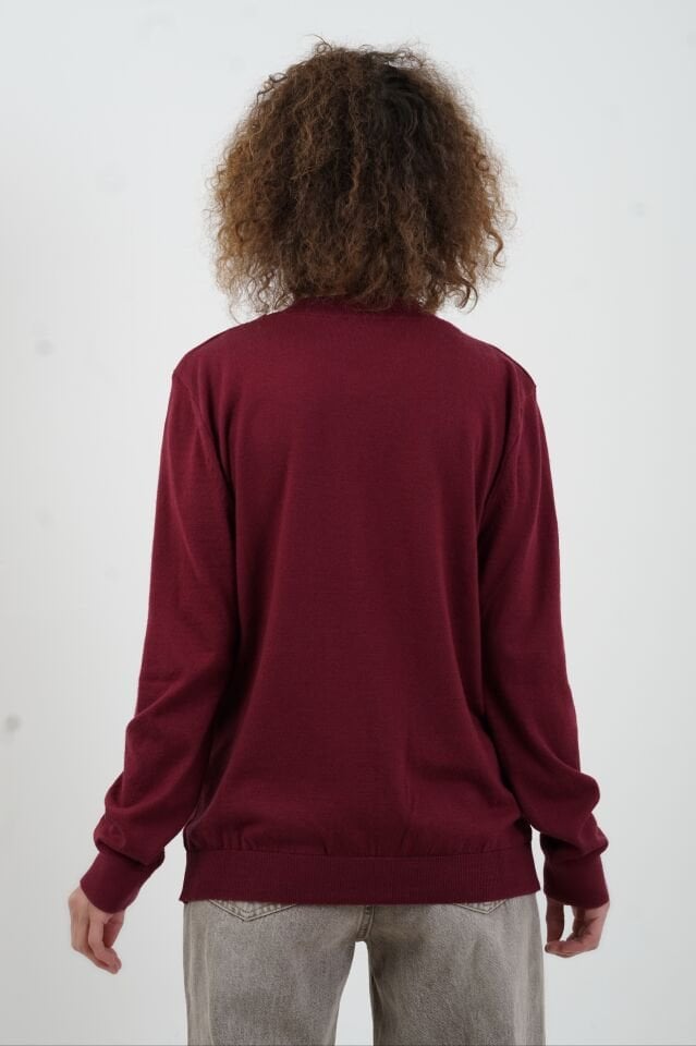 Bordo Flato Cepli Düğmeli Hırka