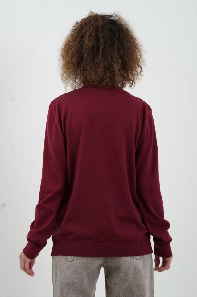 Bordo Flato Cepli Düğmeli Hırka