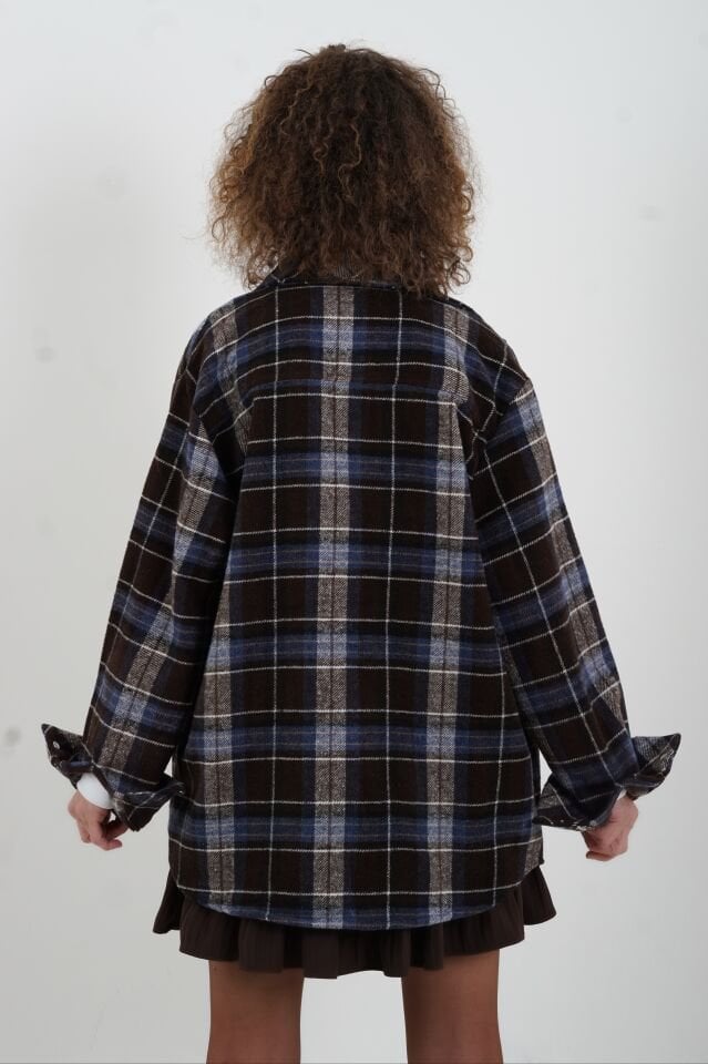 Kahve Mavi Ekoseli  Oduncu Gömlek