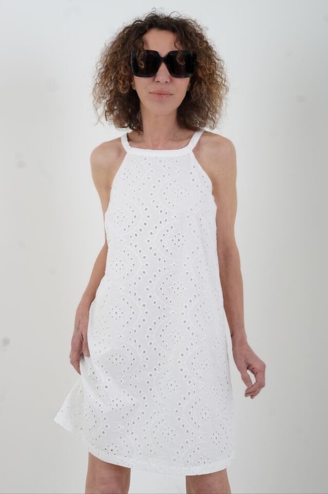Ekru Neo Halter Yaka Fisto Elbise