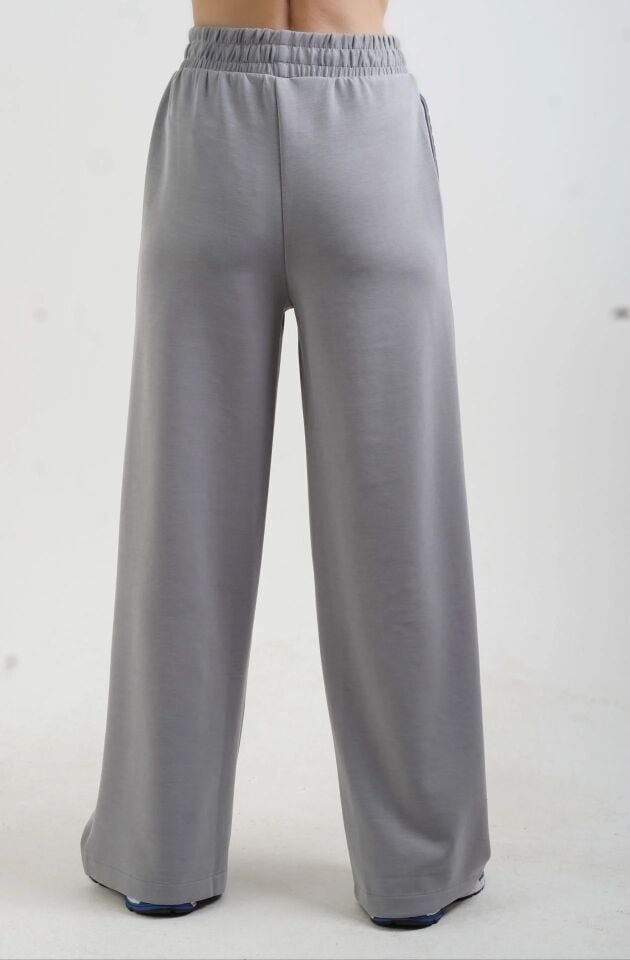 Gri  Modal Polo Yaka Sweat Geniş Paça Pant Eşofman Takım