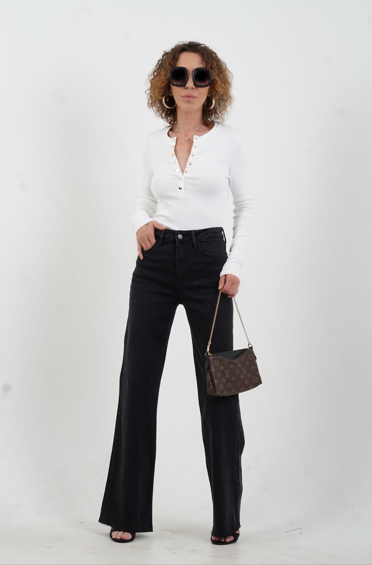 Füme Geniş Paça Denim Pantolon