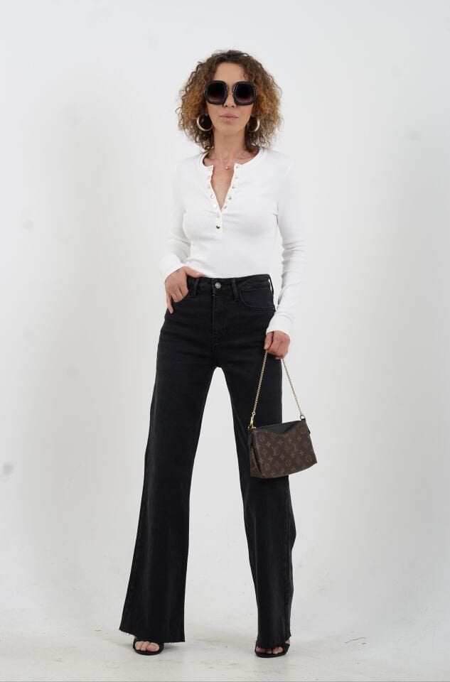 Füme Geniş Paça Denim Pantolon