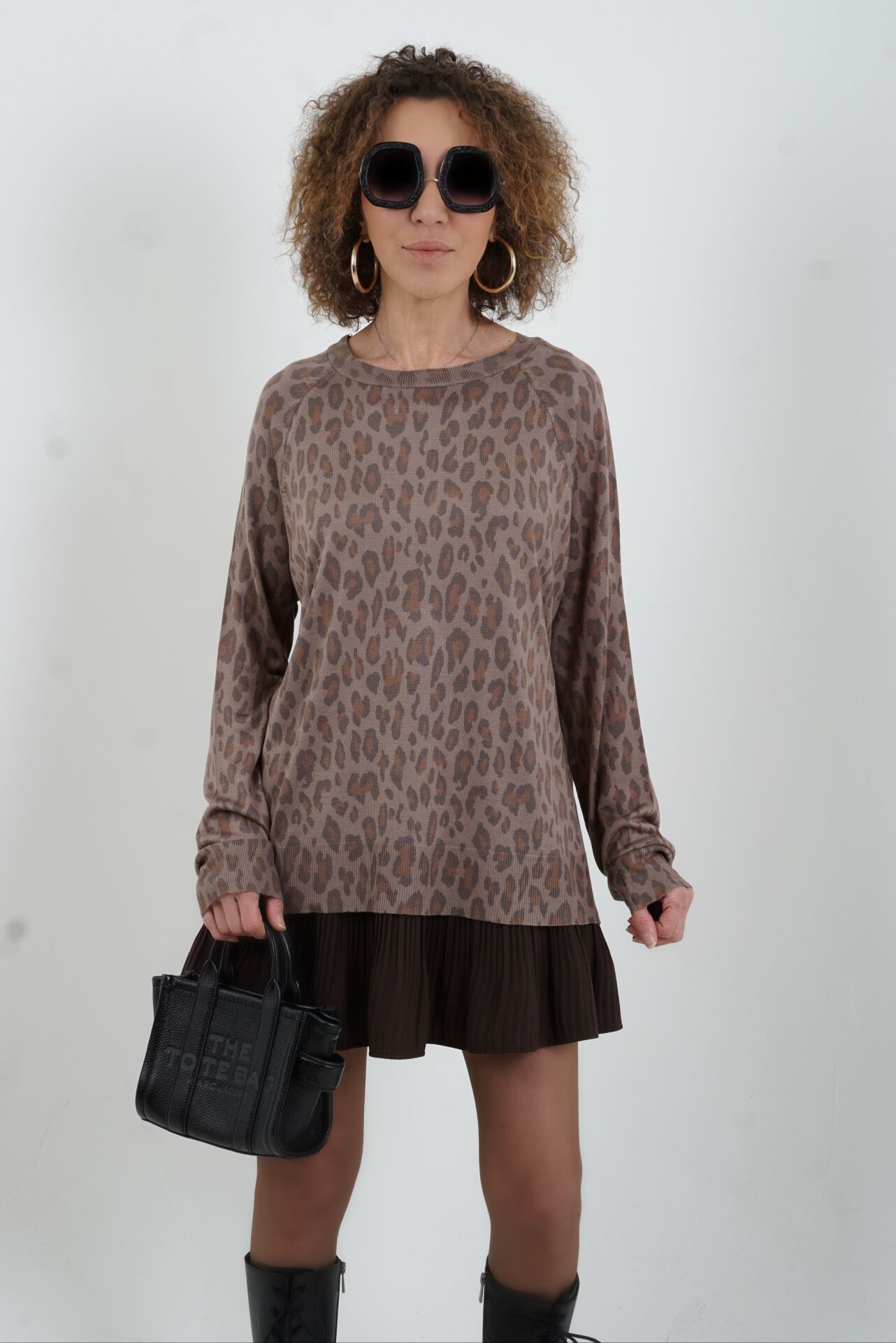 Vizon Bisiklet Yaka Leopar Baskılı Triko Kazak