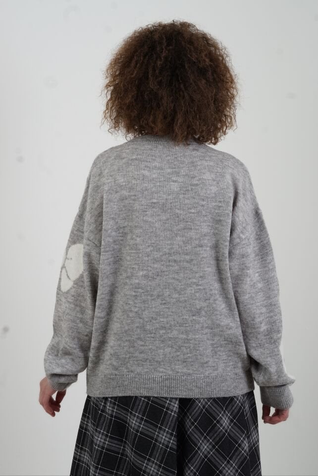 Gri Fiyonk Desenli Kazak