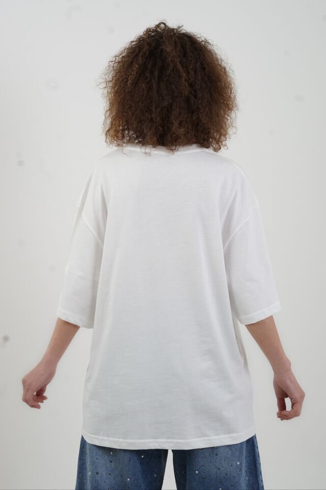 Beyaz New York Baskılı Oversize Tshirt