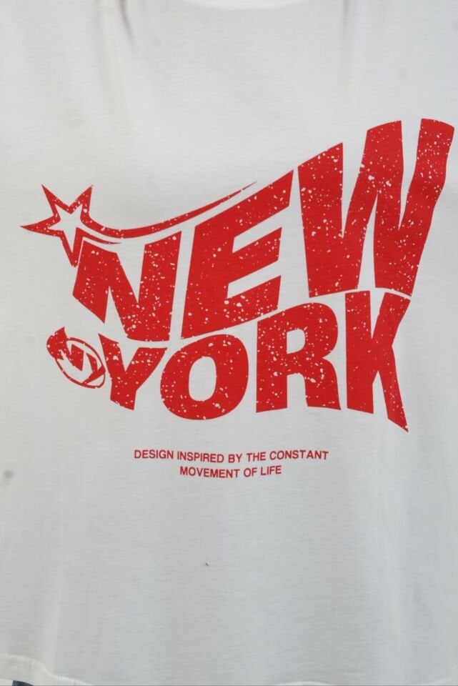 Beyaz New York Baskılı Oversize Tshirt