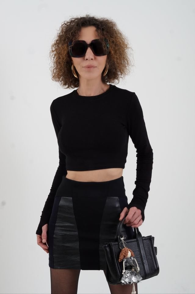 Deri Garnili Mini Etek