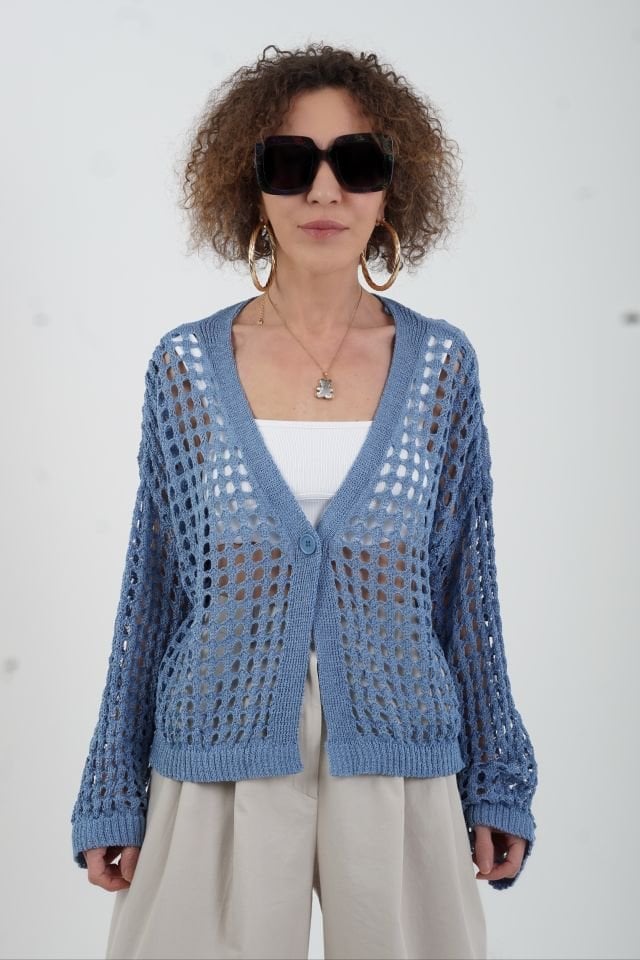 Koyu Mavi Ajurlu Hırka