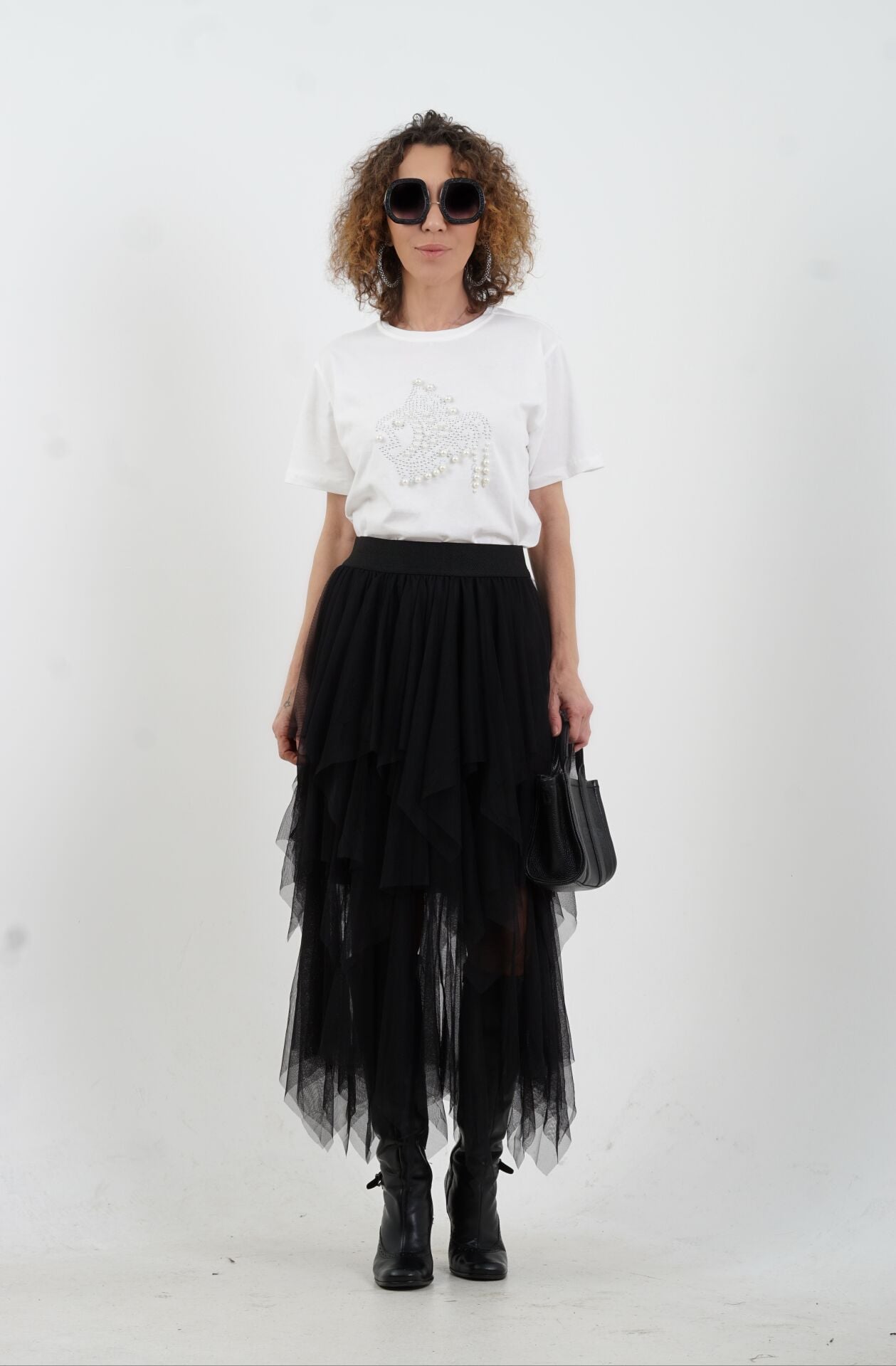 Siyah Kat Kat Tül Etek