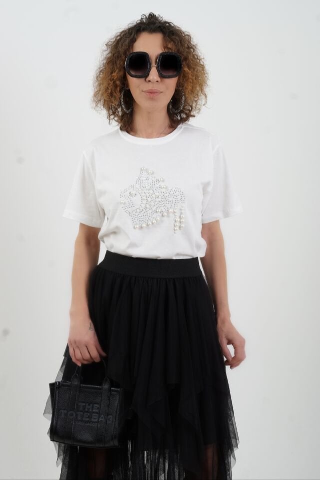 Siyah Kat Kat Tül Etek