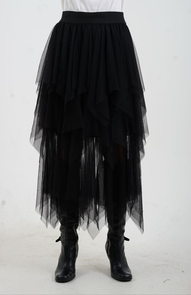 Siyah Kat Kat Tül Etek