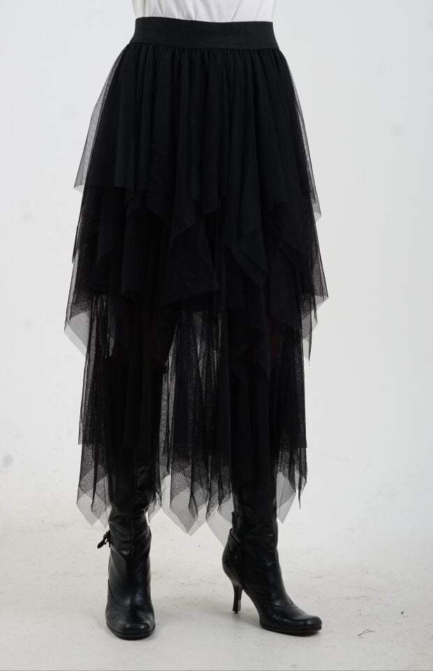 Siyah Kat Kat Tül Etek