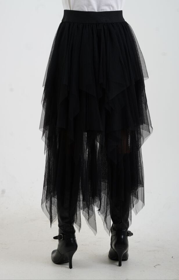 Siyah Kat Kat Tül Etek