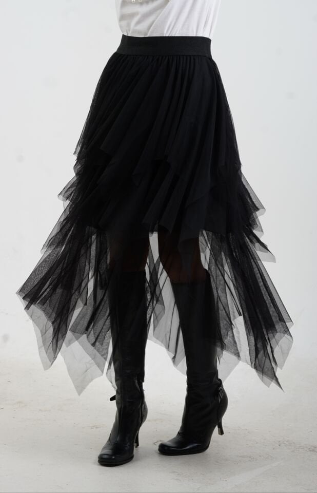 Siyah Kat Kat Tül Etek