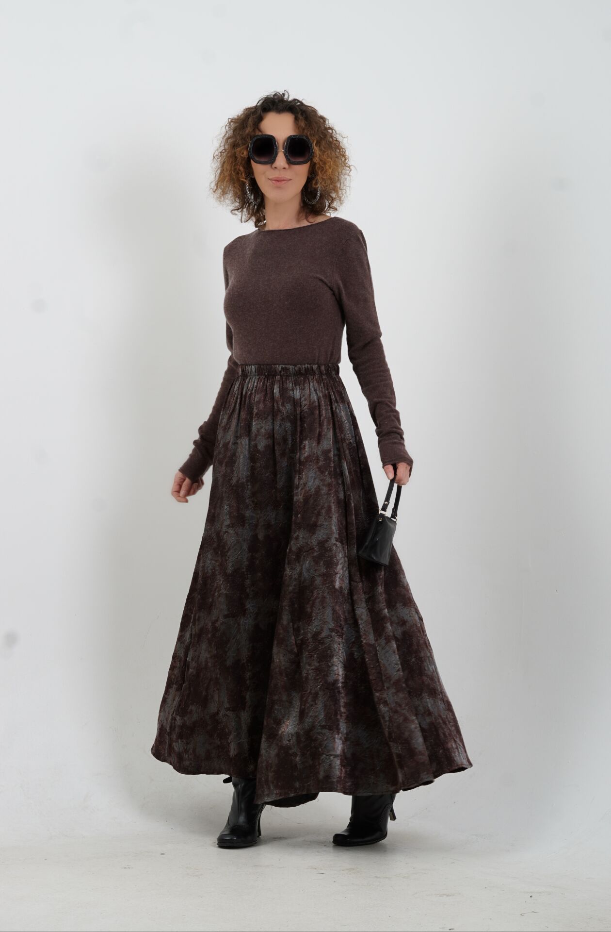 Kahve Füme Işıltılı Crash Efekt Etek