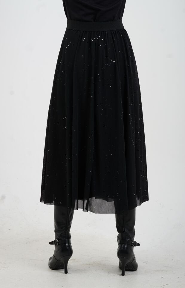 Siyah Işıltılı Tül Etek