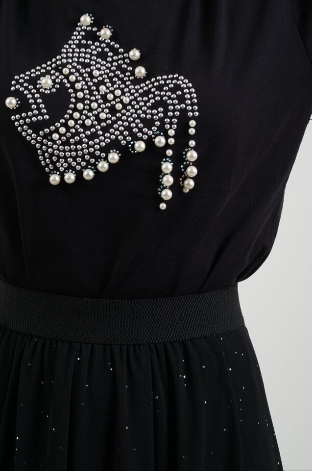 Siyah Işıltılı Tül Etek