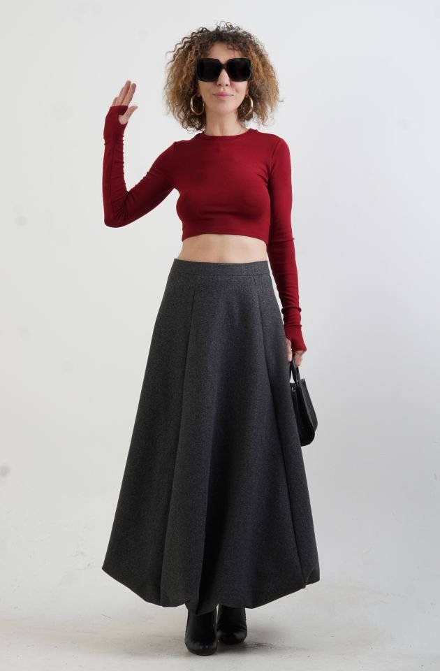 Bordo Parmak Detaylı Crop Bluz