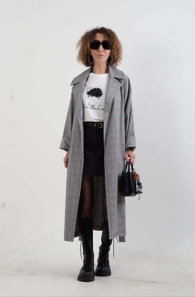 Kazayağı Desenli Trenchcoat