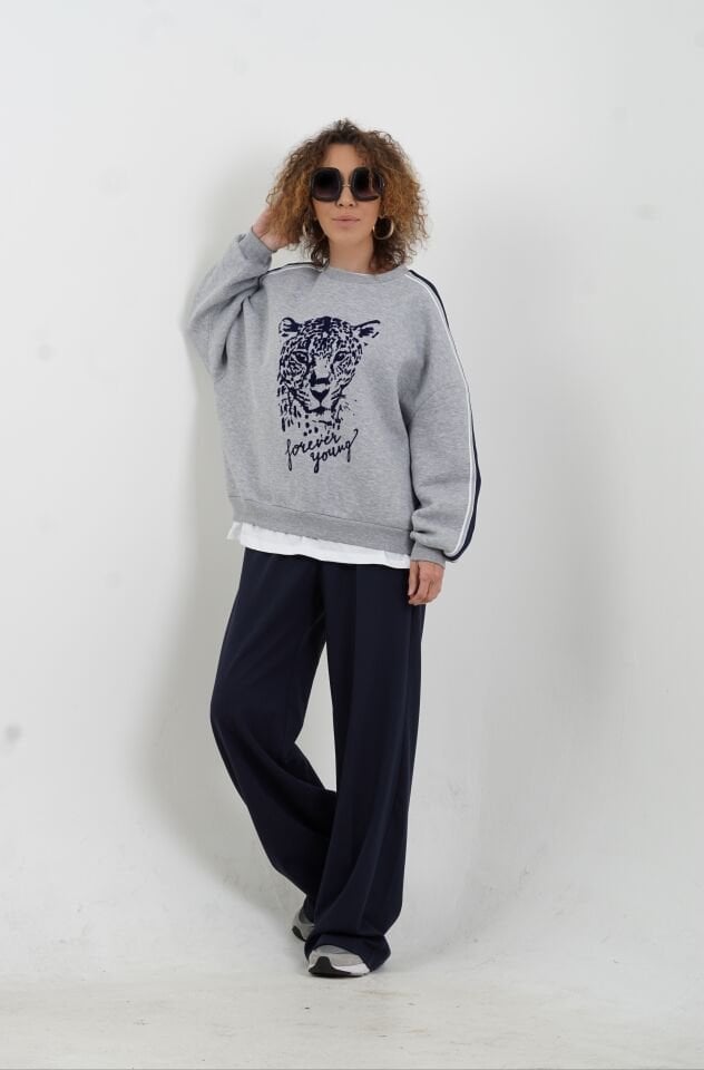 Lacivert Yandan  Lastikli Pantolon