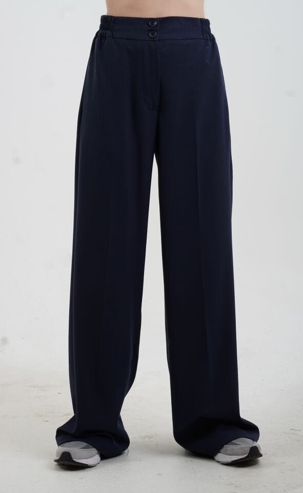 Lacivert Yandan  Lastikli Pantolon