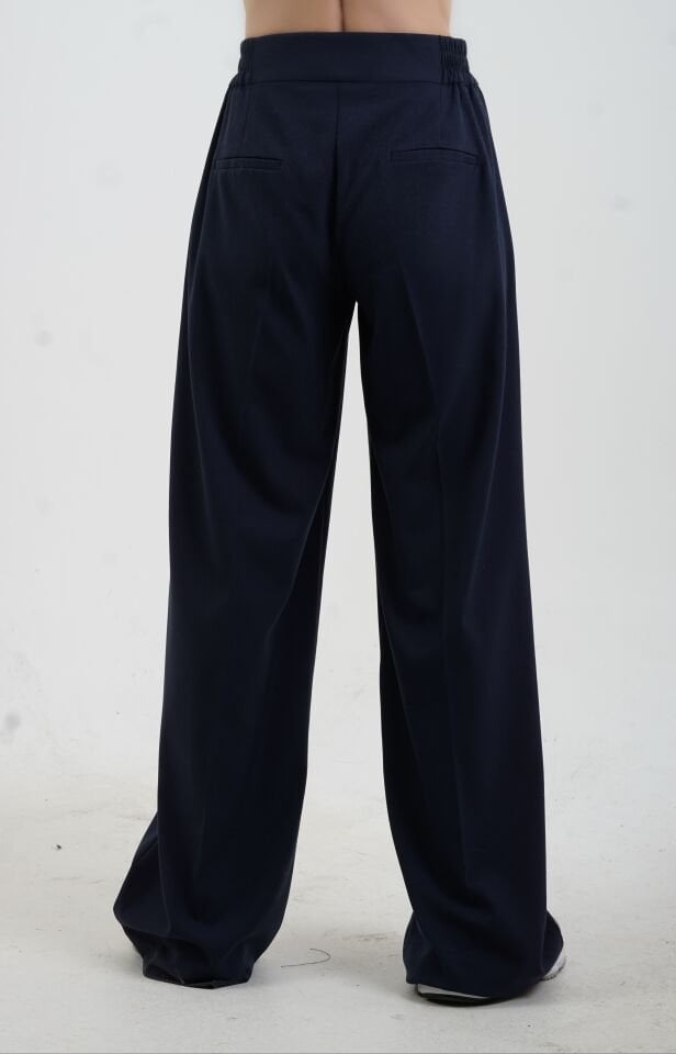 Lacivert Yandan  Lastikli Pantolon