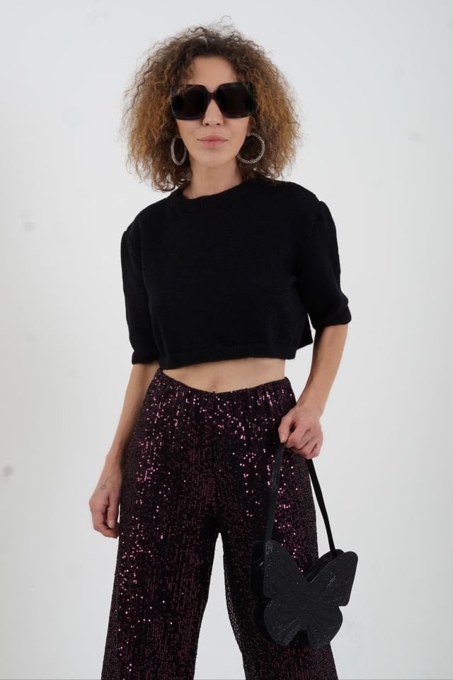 Siyah Yarım Kol Kısa Kazak