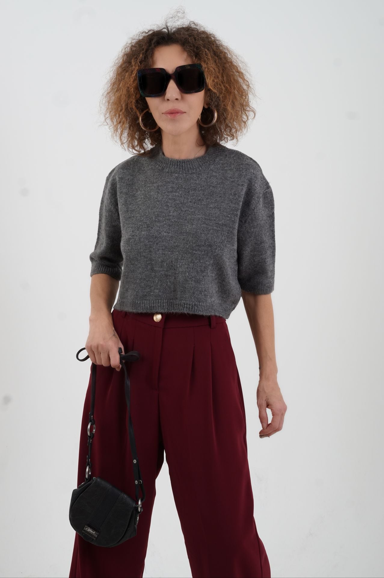 Gri Yarım Kol Kısa Kazak