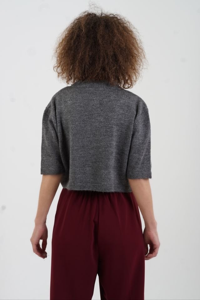 Gri Yarım Kol Kısa Kazak