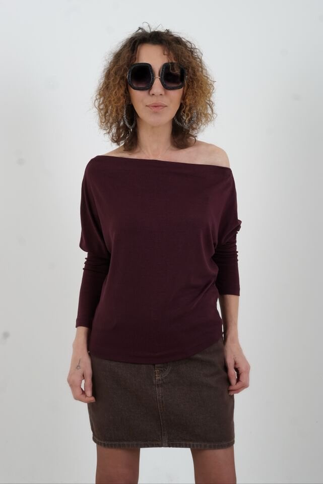 Bordo Kayık Yaka Bluz