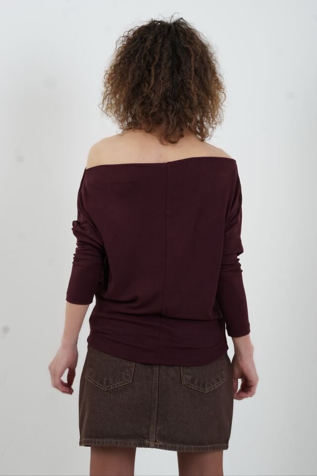 Bordo Kayık Yaka Bluz