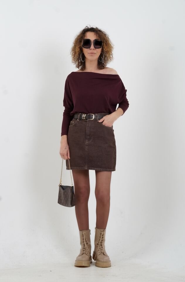 Bordo Kayık Yaka Bluz