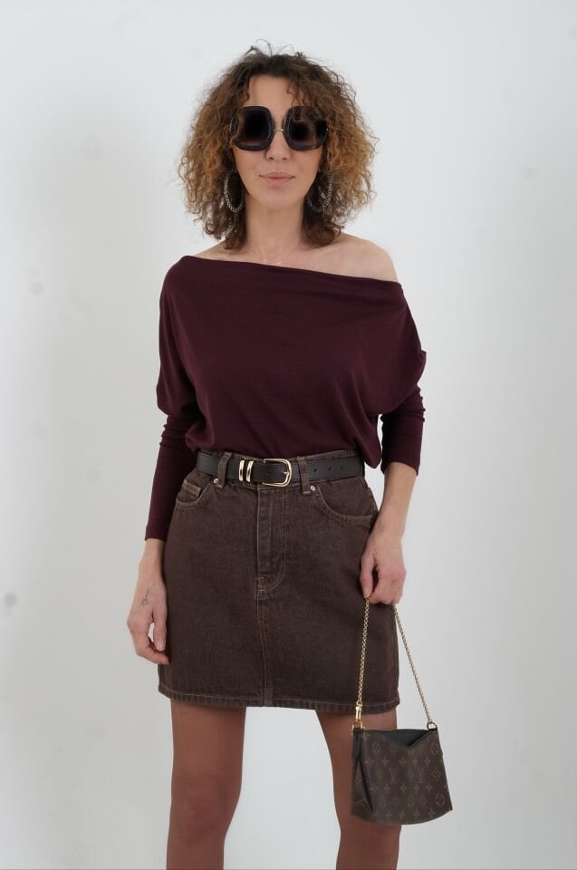 Bordo Kayık Yaka Bluz