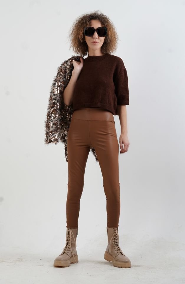 Kahve Yarım Kol Kısa Kazak