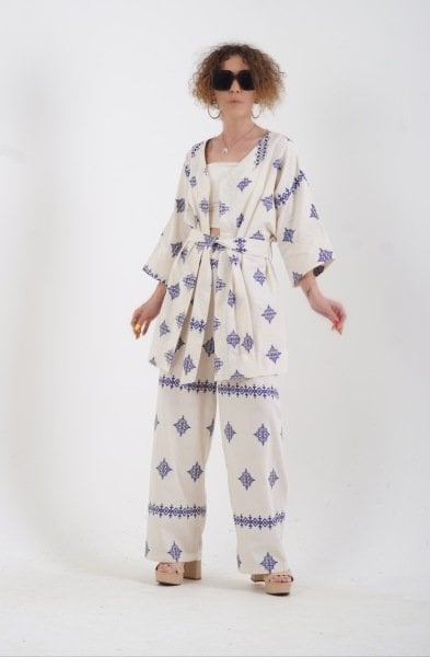 Nakışlı Kimono Pantolon Takım