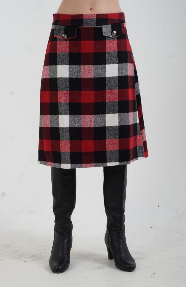 Bordo Ekoseli Çan Etek