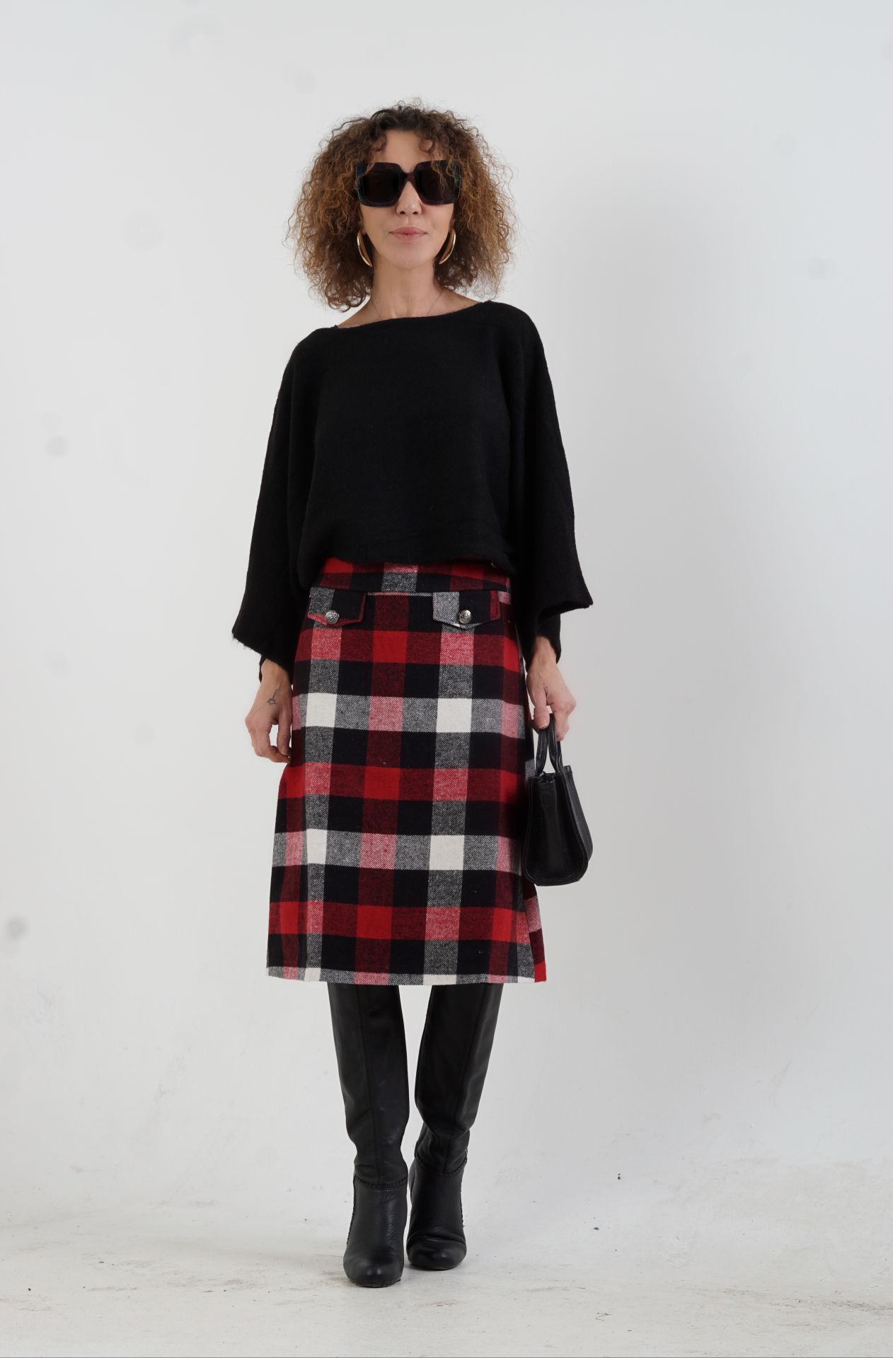 Bordo Ekoseli Çan Etek