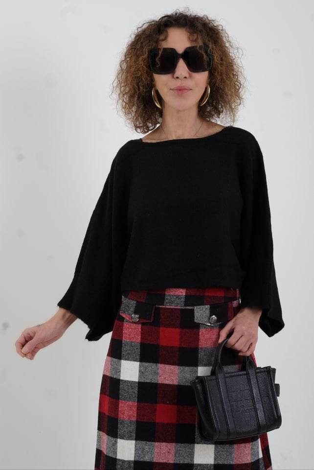 Bordo Ekoseli Çan Etek