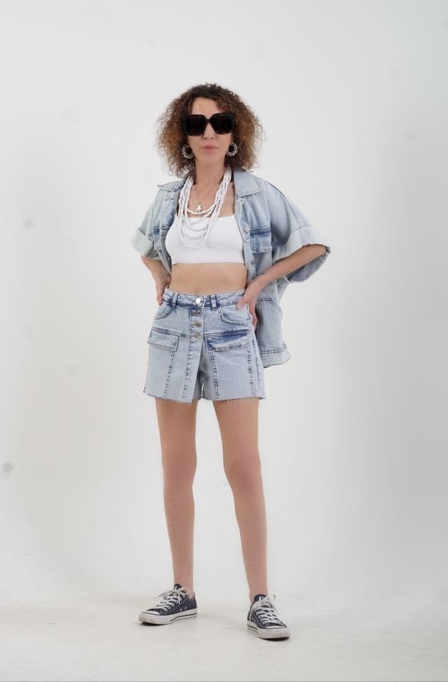 Mavi  Cep Detaylı Denim Yelek