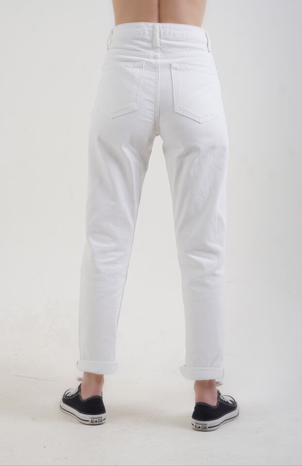 Ekru Mom Fit Jean Pantolon