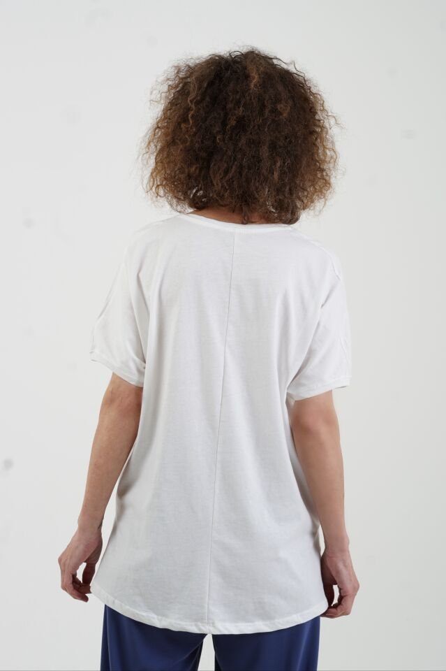 Ekru Renkli Varak Baskılı Tshirt