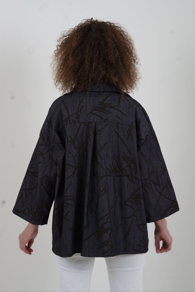 Lacivert Desenli Fermuarlı Mont