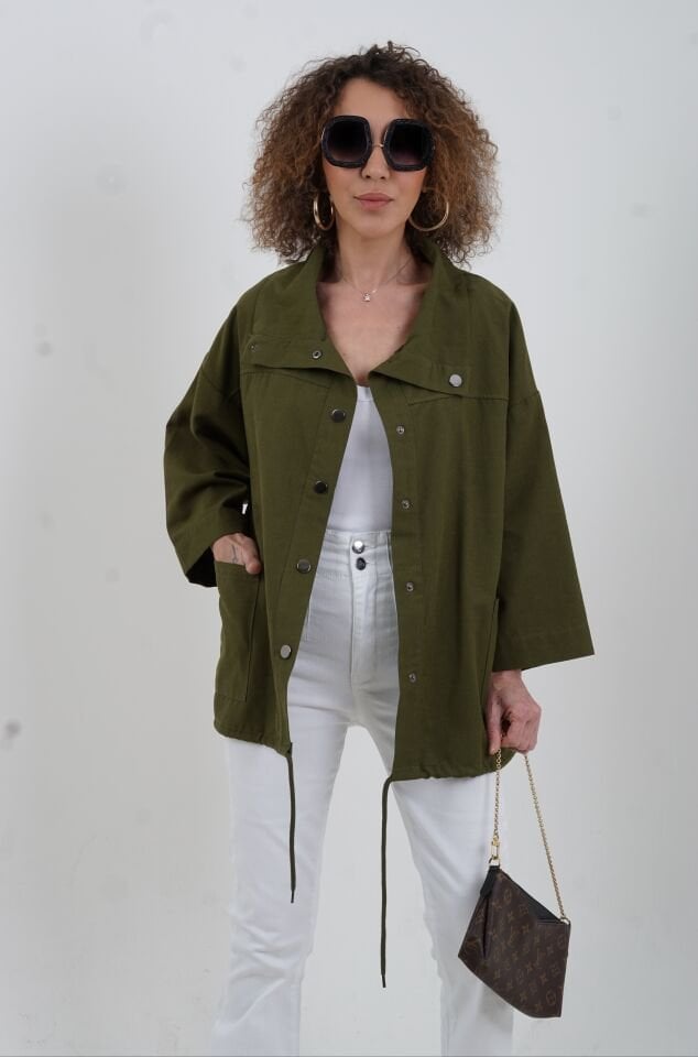 Haki Çıt Çıtlı Mont