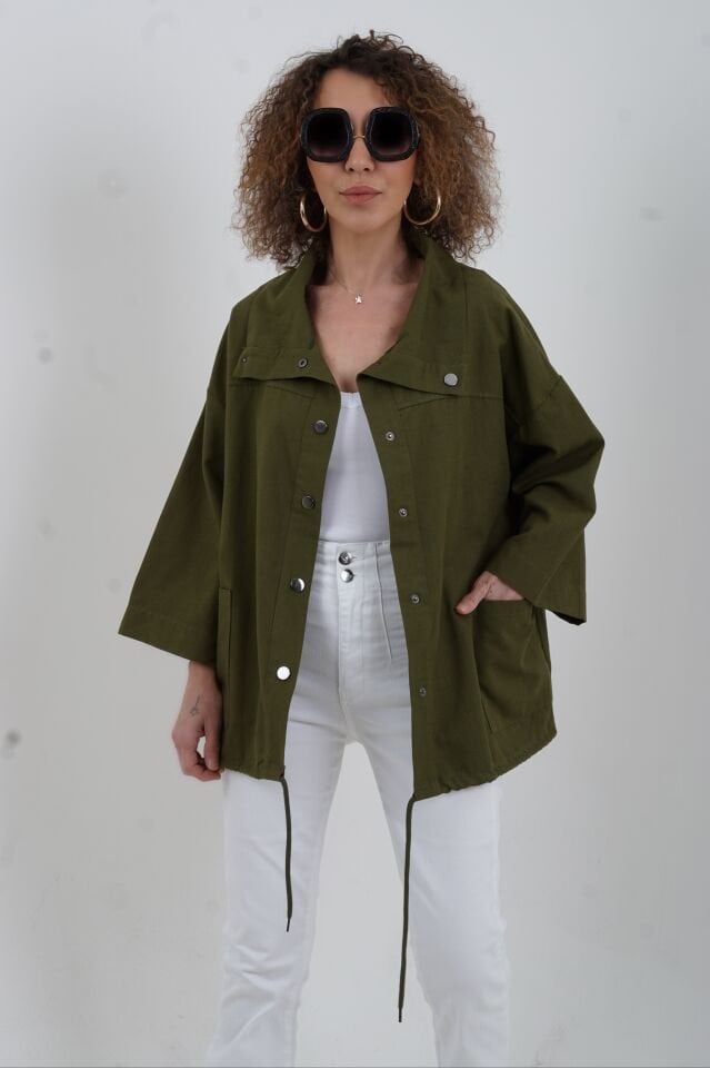 Haki Çıt Çıtlı Mont