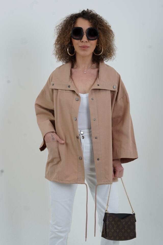 Bej Çıt Çıtlı Mont