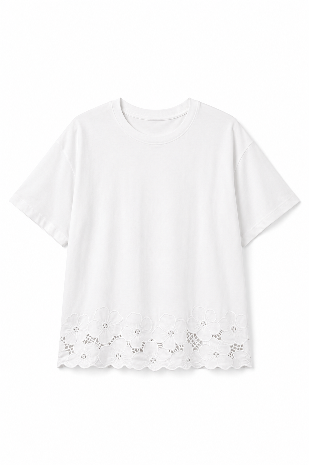 Ekru Etek Ucu Beyaz İş Tshirt