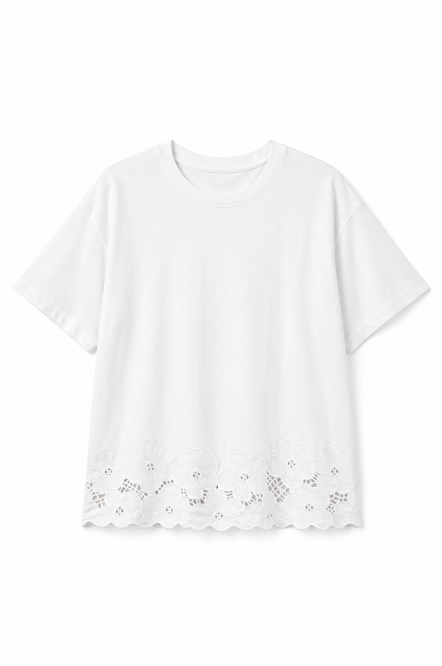 Ekru Etek Ucu Beyaz İş Tshirt
